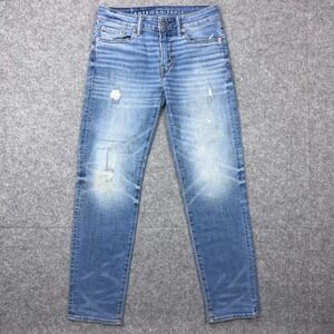 American Eagle Jeans Men 29x30 Blue Slim Straight Stretch Distressed Faded Denim